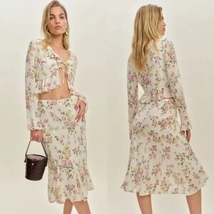 Reformation Julie Two Piece Set Posy 6 | Crop Top & Midi Skirt FLAWED